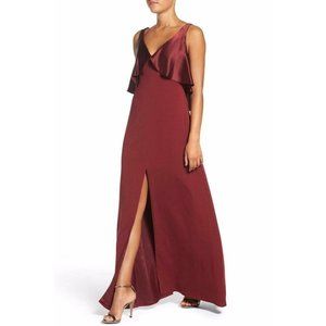 Jill Stuart Satin Crepe Deep V-Neck Gown Dress NEW